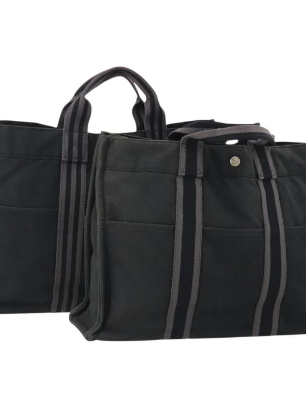 HERMES Fourre Tout Hand Bag Cotton 2 Set Black Auth BA12671